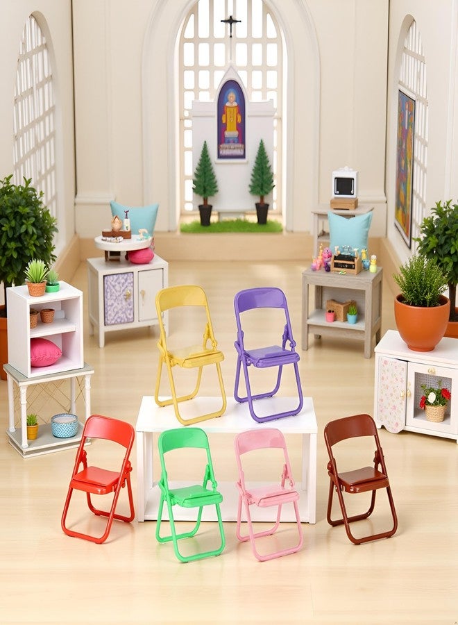 Jizlan 5 Pcs Colourful Simulation Mini Folding Back Small Chair,Miniature Scene Accessories,Miniature Plastic Furniture Accessories Scene Props for Micro Landscape Dollhouse Furniture Mini Chair (1/12) - Image 3